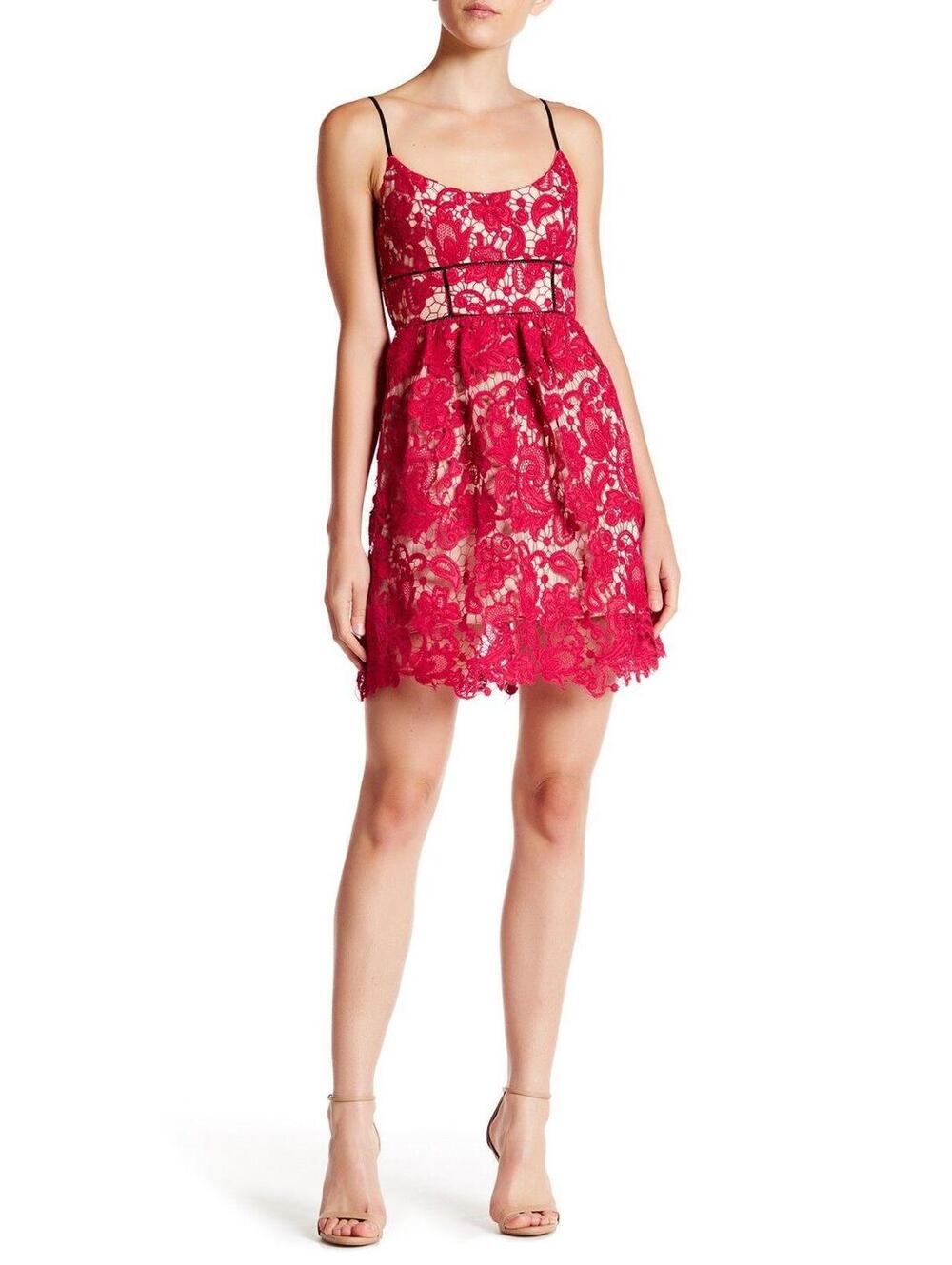 ABS Allen Schwartz  New Floral Guipure Lace Dress Magenta Size 8